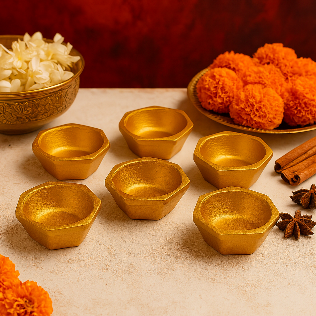 Golden Decorative Diyas Set of 6