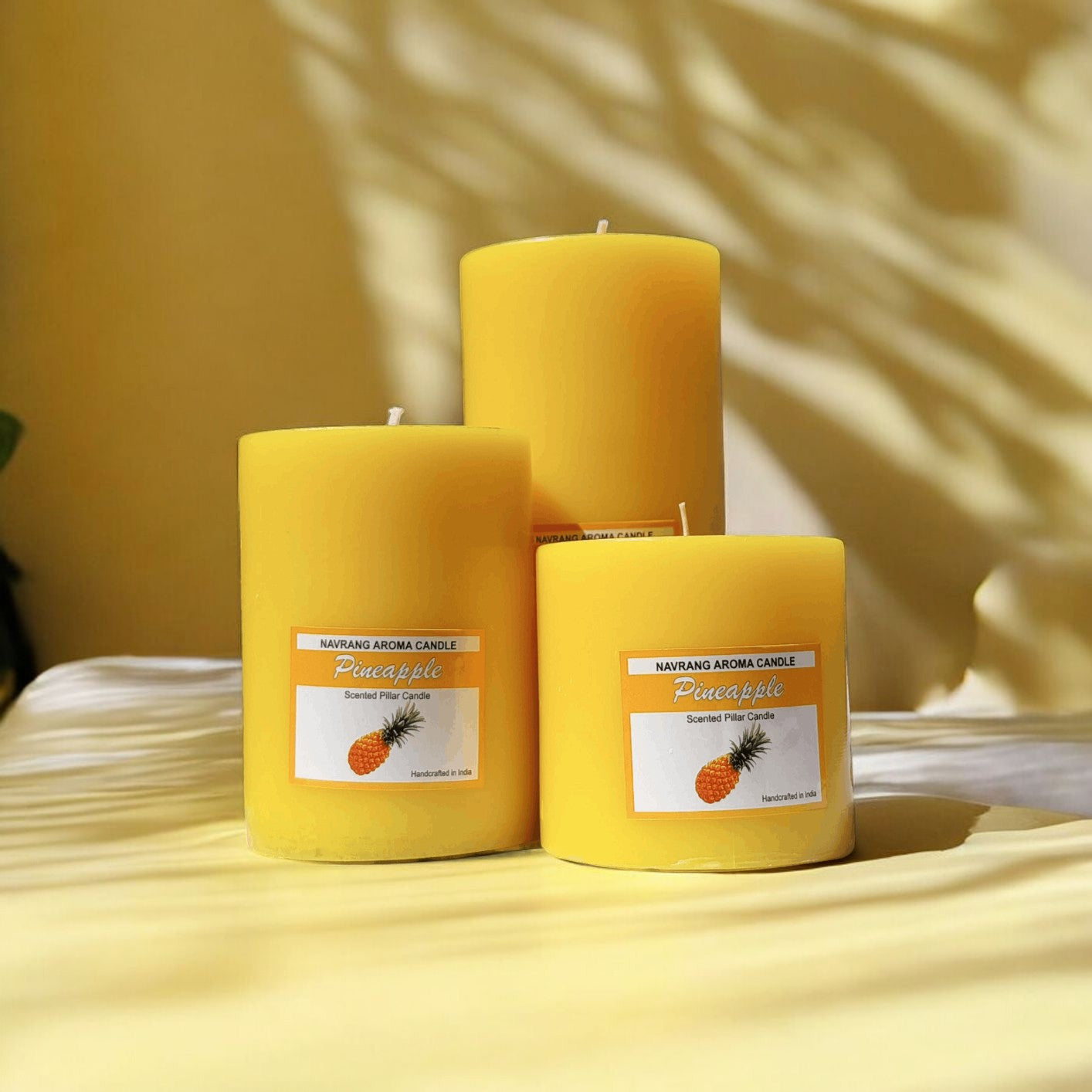 Set of 3 Scented Pillar- Candles Pineapple Fragrance ( 2x2, 2x4, 2x6 Inches Candle )