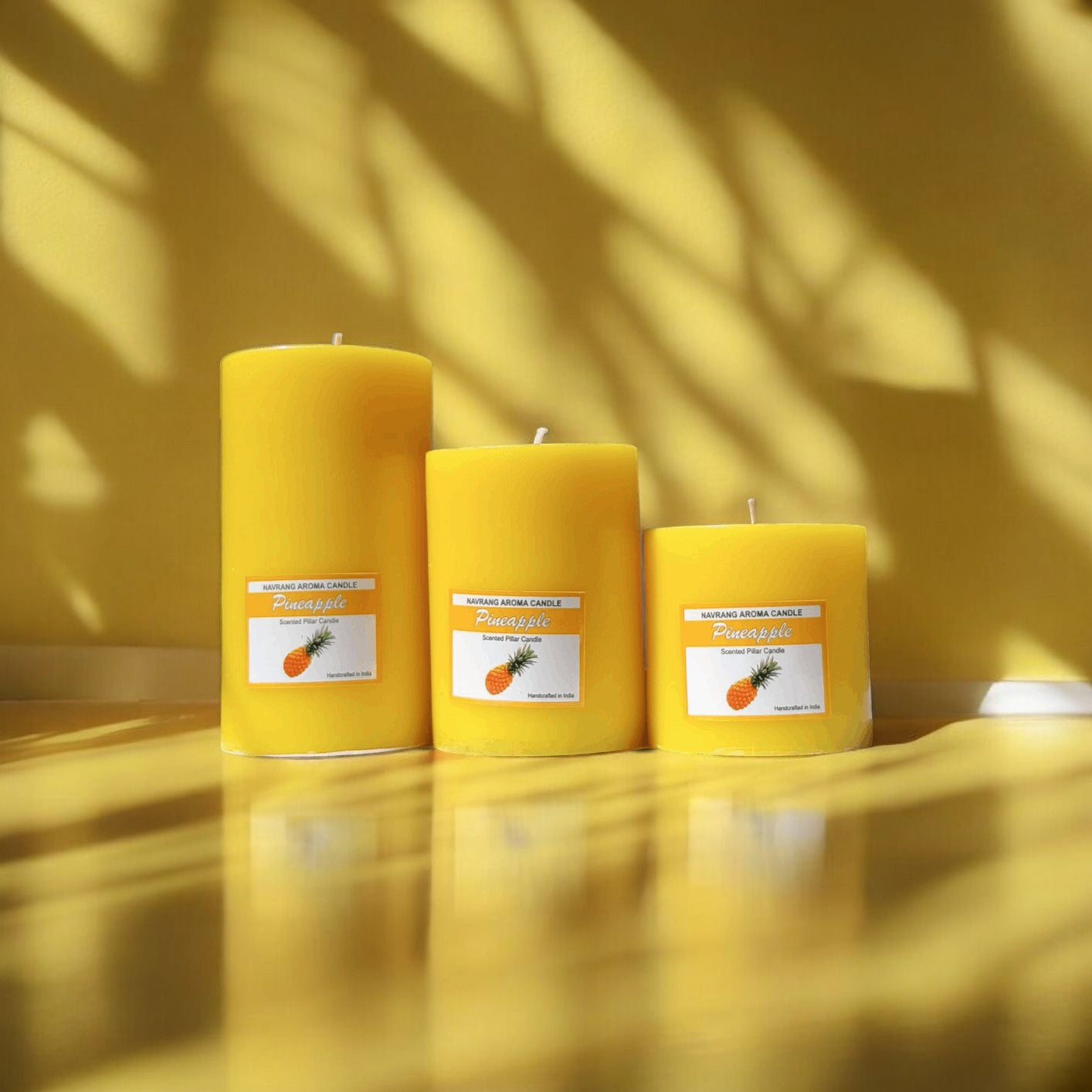 Set of 3 Scented Pillar- Candles Pineapple Fragrance ( 2x2, 2x4, 2x6 Inches Candle )