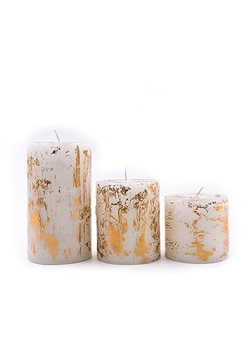 Set of 3 Metallic Pillar Candles - Navrang Aroma Candles