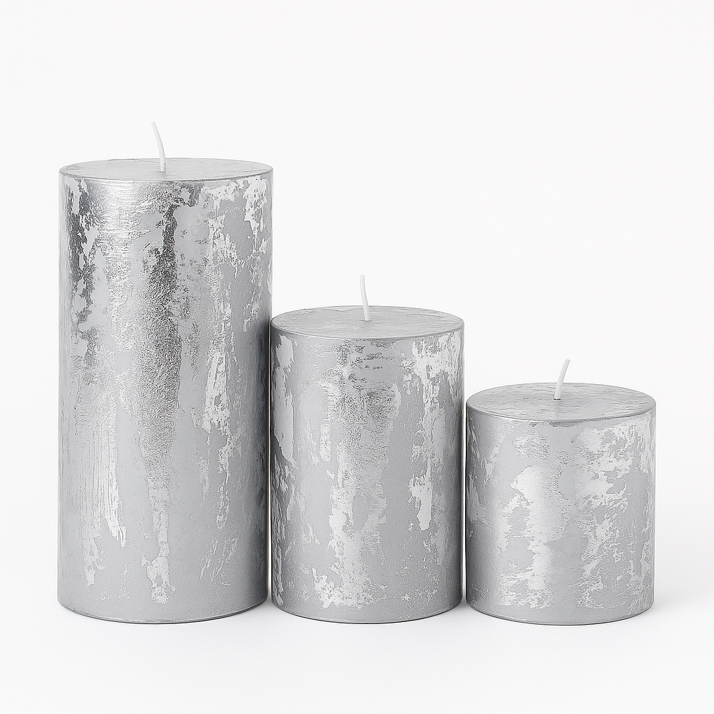 Set of 3 Metallic Pillar Candles - Navrang Aroma Candles