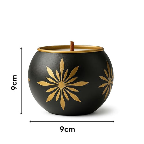 Black Metallic Blossom Candle – 100% Soy Wax, 200g | Long Burn Time (Up to 48 Hours)
