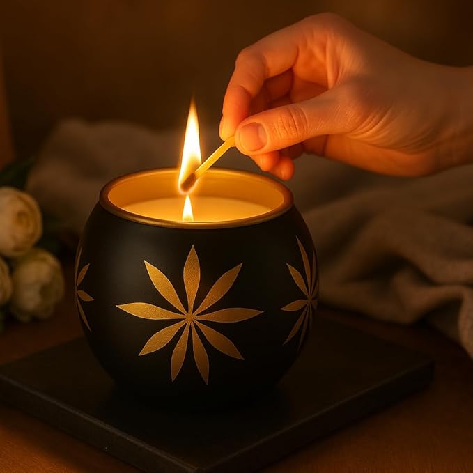 Black Metallic Blossom Candle – 100% Soy Wax, 200g | Long Burn Time (Up to 48 Hours)