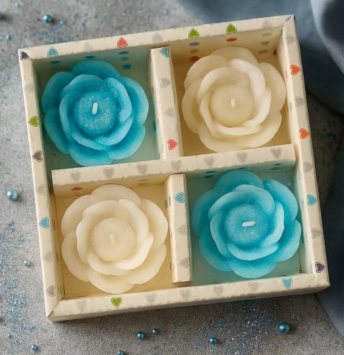 Rose Flower Shaped Decorative Floating Candles – Pack of 4 | Scented Wax Candles for Home Décor, Diwali, Wedding & Gifting