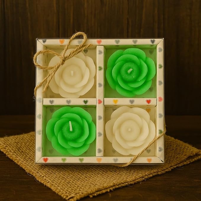 Rose Flower Shaped Decorative Floating Candles – Pack of 4 | Scented Wax Candles for Home Décor, Diwali, Wedding & Gifting