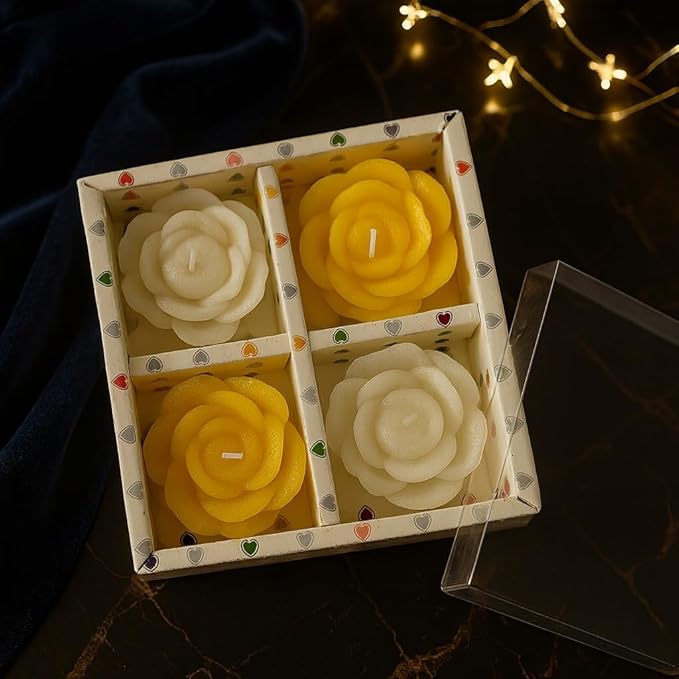 Rose Flower Shaped Decorative Floating Candles – Pack of 4 | Scented Wax Candles for Home Décor, Diwali, Wedding & Gifting