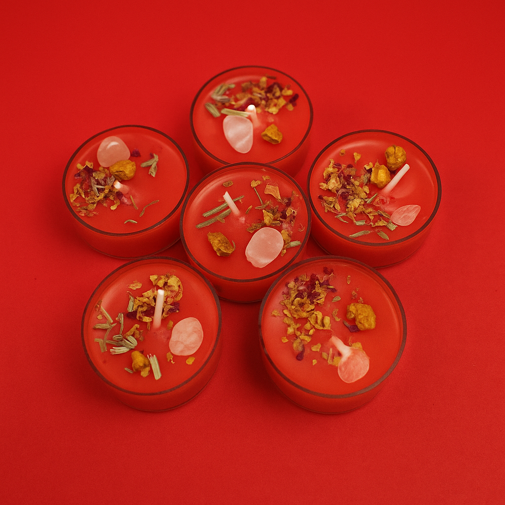 Set of 6 Self Love Tealight Candles – Infused with Rare Herbs, Crystals & Essential Oils