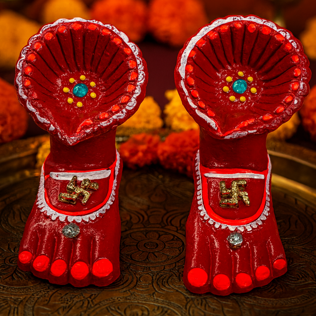 Navratri Charan Diya Pair | Mata Rani Charan Paduka Decorative Deepak for Mandir