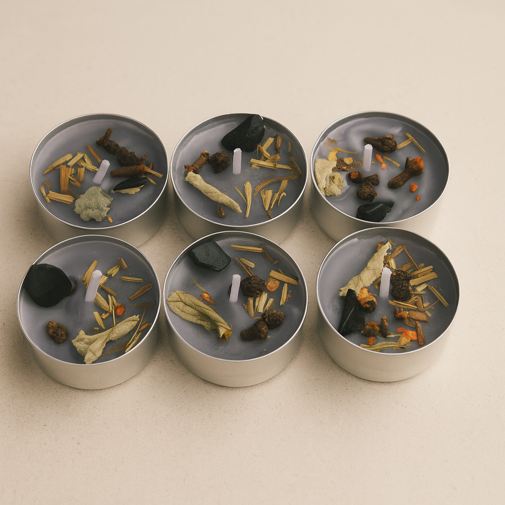 Set of 6 Self Love Tealight Candles – Infused with Rare Herbs, Crystals & Essential Oils