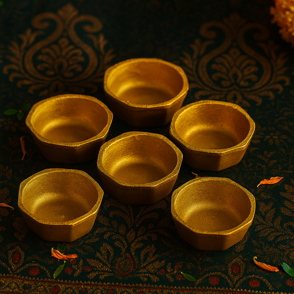 Golden Decorative Diyas Set of 6