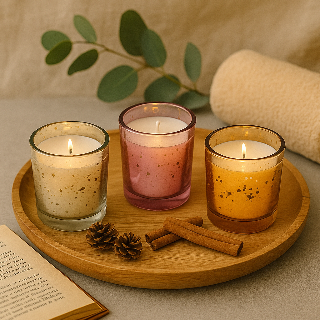Set of 3 Small Mercury Votive Glass Candle ( 150g Soy Wax ) Aroma Gift Set