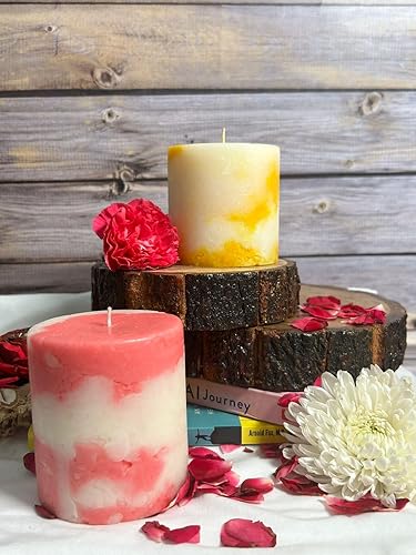 Rustic Scented Pillar Candles – Handcrafted Home Decor for Festivals & Celebrations (3.25 x 2.75 Inch, Pack of 2) || The Remedial Store