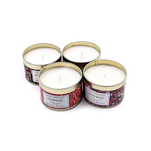 Tin Container Scented Soy Candle for Home Decoration | Aromatherapy Candles |Aromatic Fragrance | 18hrs Burn Time (Pack of 4 (All Variation))