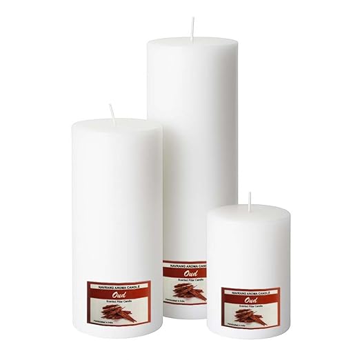 Set of 3 Scented Pillar Candles | Oud Round Soy Wax Candles | 2x2, 2x4, 2x6 Inches Candle || The Remedial Store
