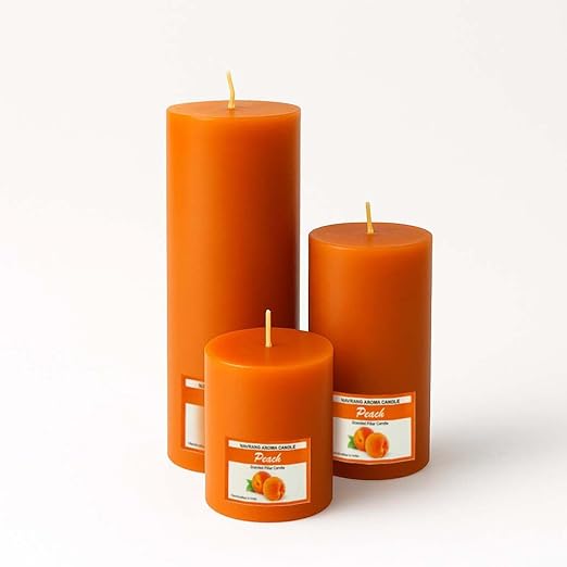 Set of 3 Scented Pillar Candles | Peach Round Soy Wax Candles | 2x2, 2x4, 2x6 Inches Candle || The Remedial Store