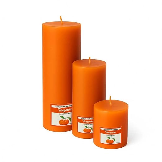 Set of 3 Scented Pillar Candles | Tangerine Round Soy Wax Candles | 2x2, 2x4, 2x6 Inches Candle || The Remedial Store