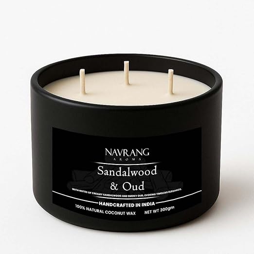 Natural Mosquito Repellent Candle - Sandalwood & Oud | 300g | Eco-Friendly Coconut Wax with Neem, Citronella & Essential Oils | The Remedial Store