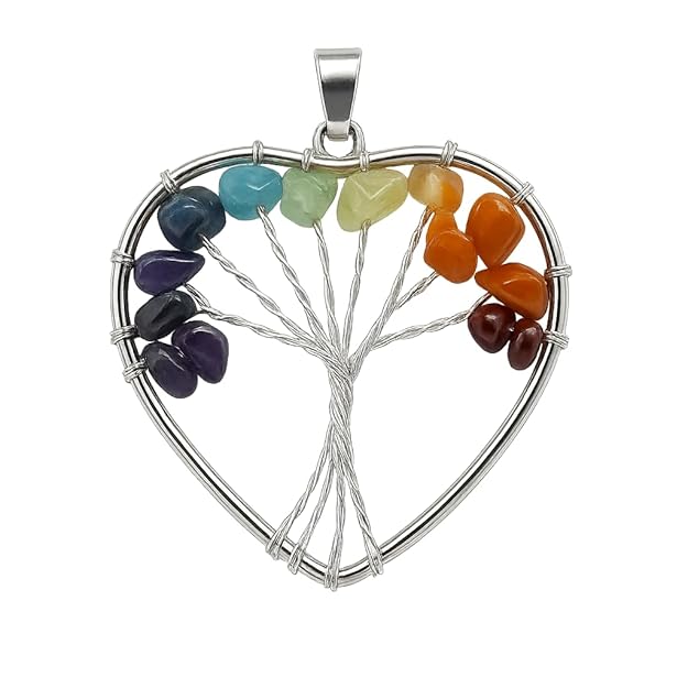 THE REMEDIAL STORE Chakra Tree of Life Pendant with 7 Healing Stones for Energy Balance & Meditation