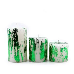 Set of 3 - Green Metallic Pillar Candles - The Remedial Store